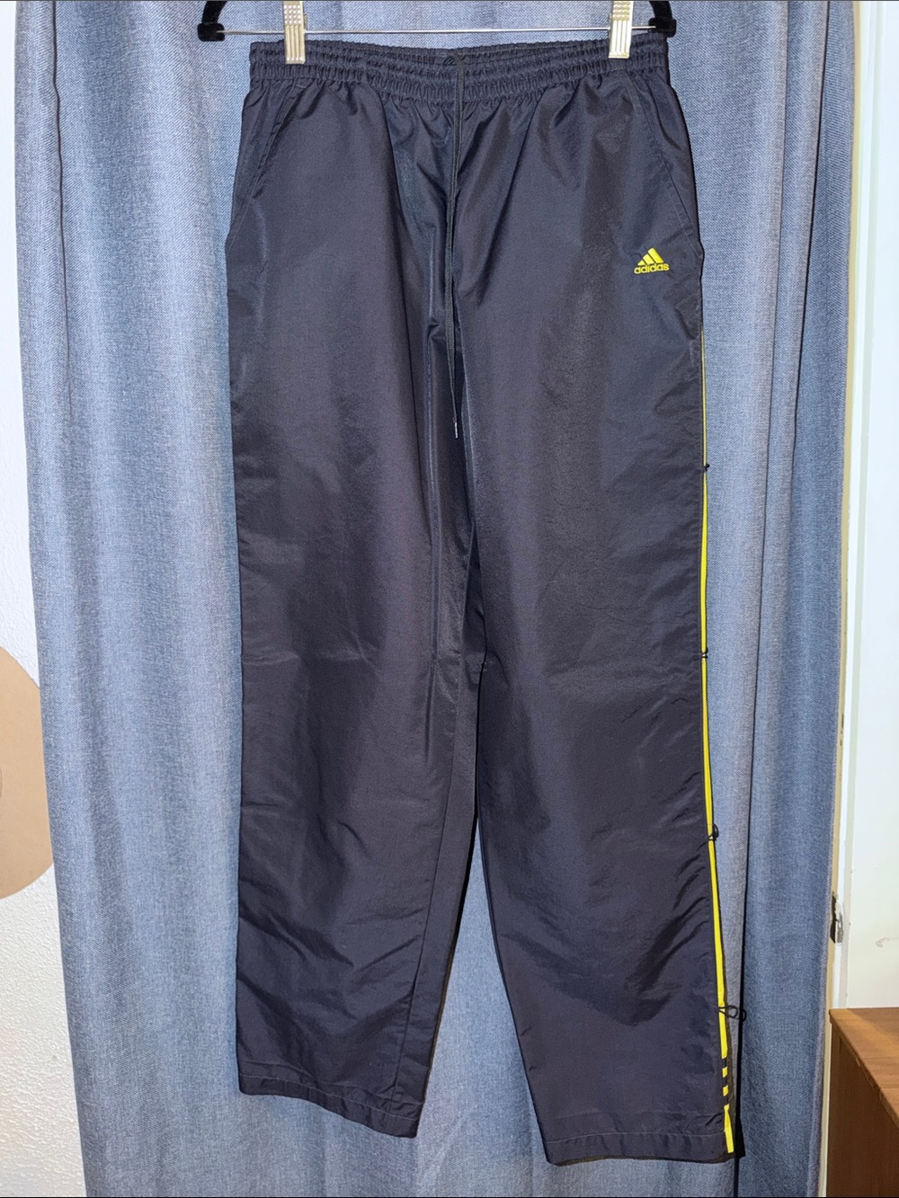 adidas navy track Pants with Yellow Side Stripe